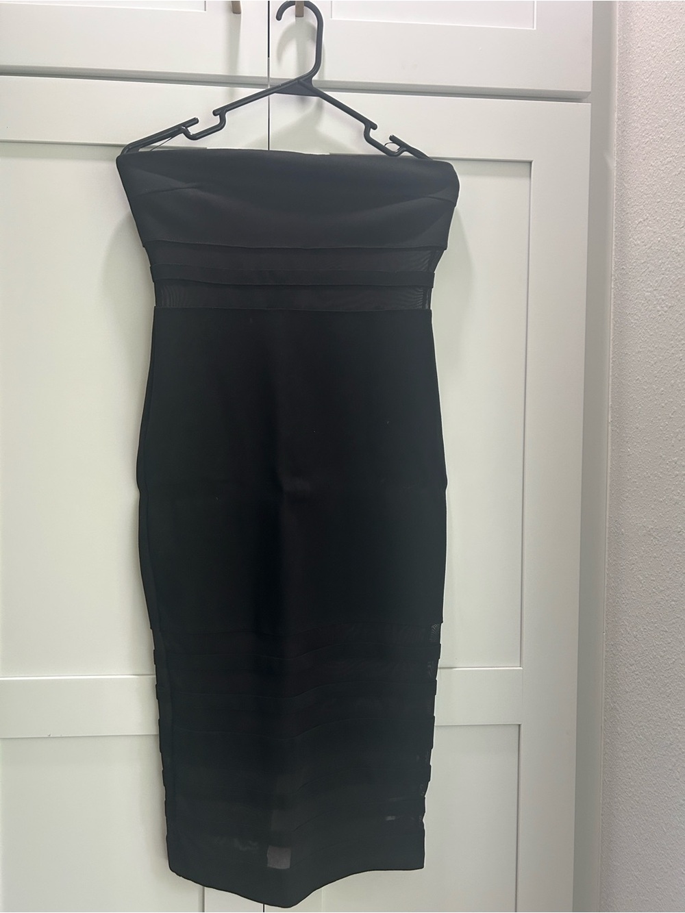 Fashion Nova Strapless Black Midi Sheath Dress